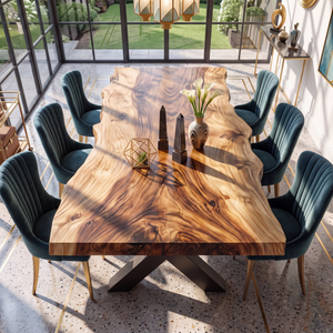 Dining Table with X-Shaped Base and Live Edge Solid Wood Top