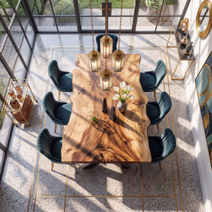 Dining Table with X-Shaped Base and Live Edge Solid Wood Top