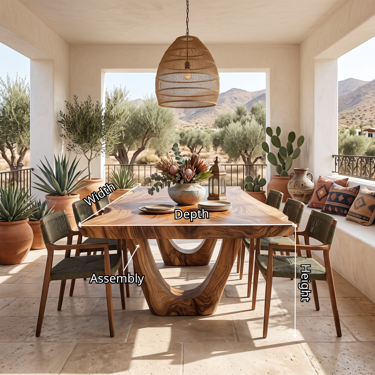 Dining Table with Sculptural U-Shaped Base and Organic Solid Wood Top