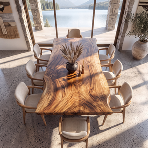 Dining Table with Sculptural U-Shaped Base and Organic Solid Wood Top