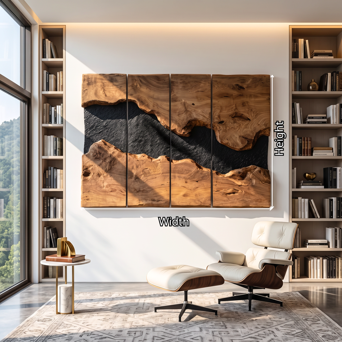 Large Solid Wood River Panel Wall Sculpture for Modern Living Rooms