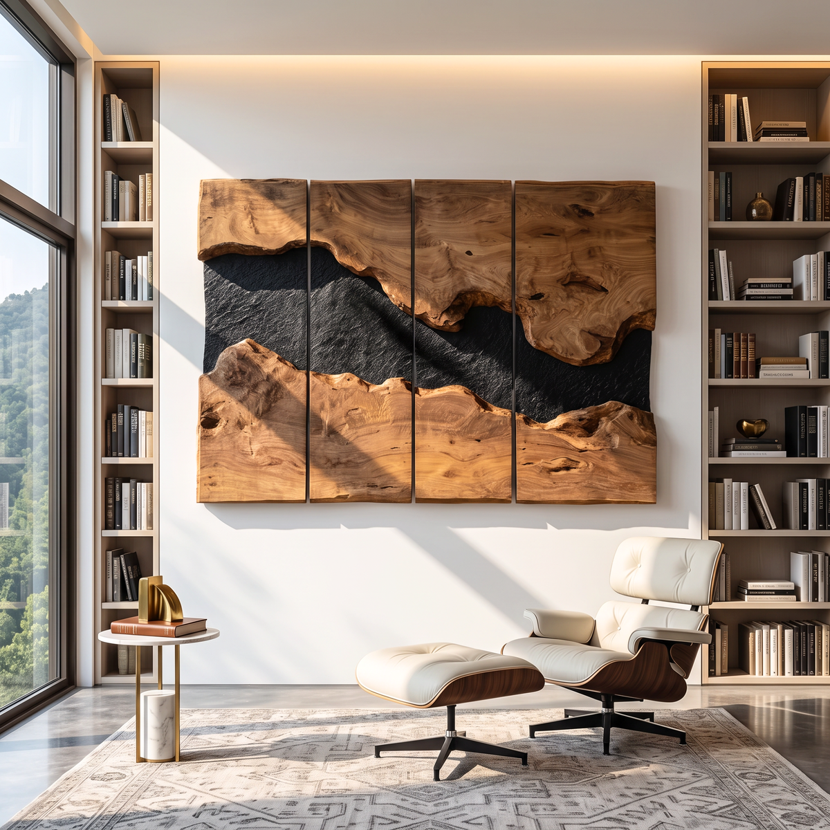 Large Solid Wood River Panel Wall Sculpture for Modern Living Rooms
