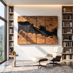 Large Solid Wood River Panel Wall Sculpture for Modern Living Rooms