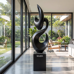 Tall Solid Wood Flame Floor Sculpture with Plinth for Modern Living Rooms