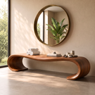 Bench Solid Wood with Sculptural Waterfall Loop Base for Entryway Seating