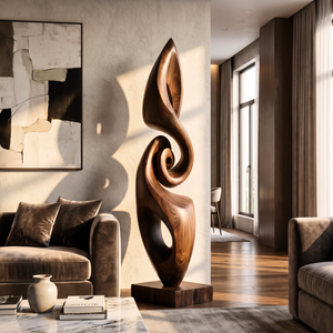 Modern Solid Wood Abstract Flow Sculpture for Living Room Art Display