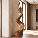 Modern Flame Solid Wood Sculpture for Living Room Contemporary Abstract Art Piece