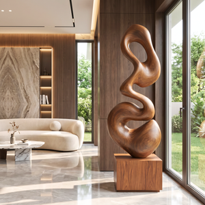 Modern Curved Solid Wood Sculpture for Living Room