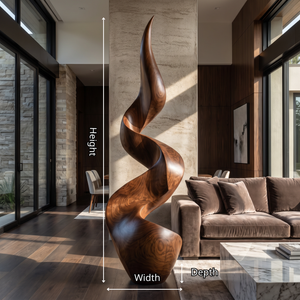 Tall Sculptural Solid Wood Spiral Floor Art for Modern Interiors