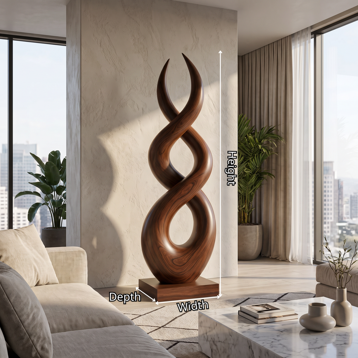 Handcrafted Solid Wood Infinity Twist Sculpture for Entryway and Living Room Decor