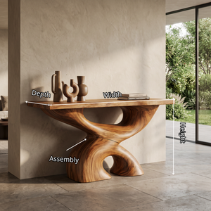 Console Table Solid Wood with Sculptural Double Arch Base for Entryway Decor