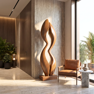 Modern Abstract Solid Wood Outdoor Sculpture for Garden Display