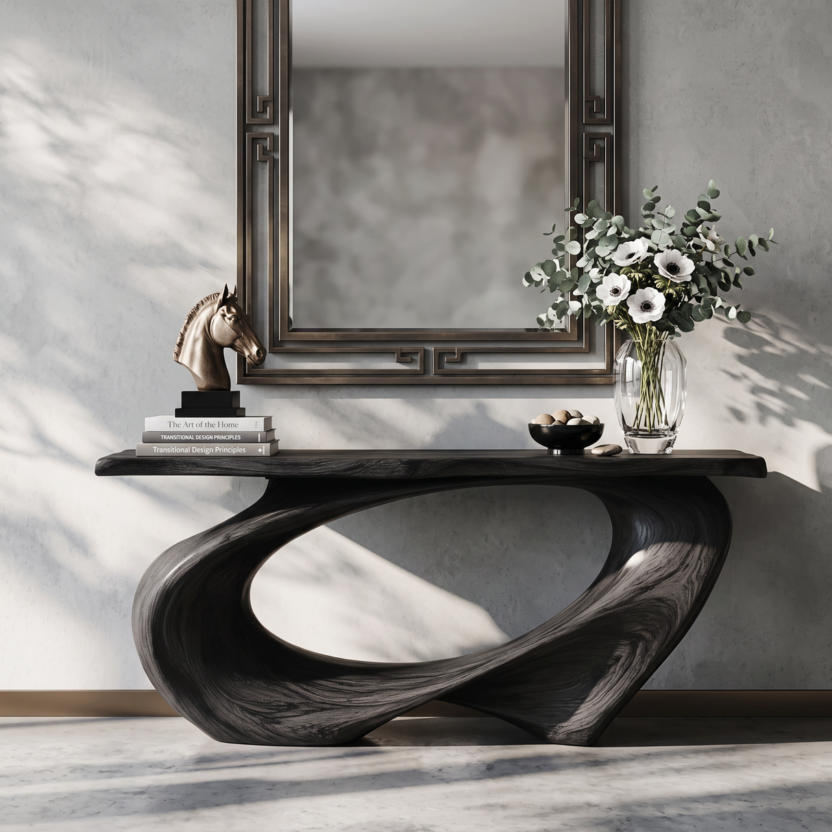 Console Table Solid Wood with Sweeping Oval Loop Base for Entryway Decor