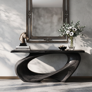 Console Table Solid Wood with Sweeping Oval Loop Base for Entryway Decor