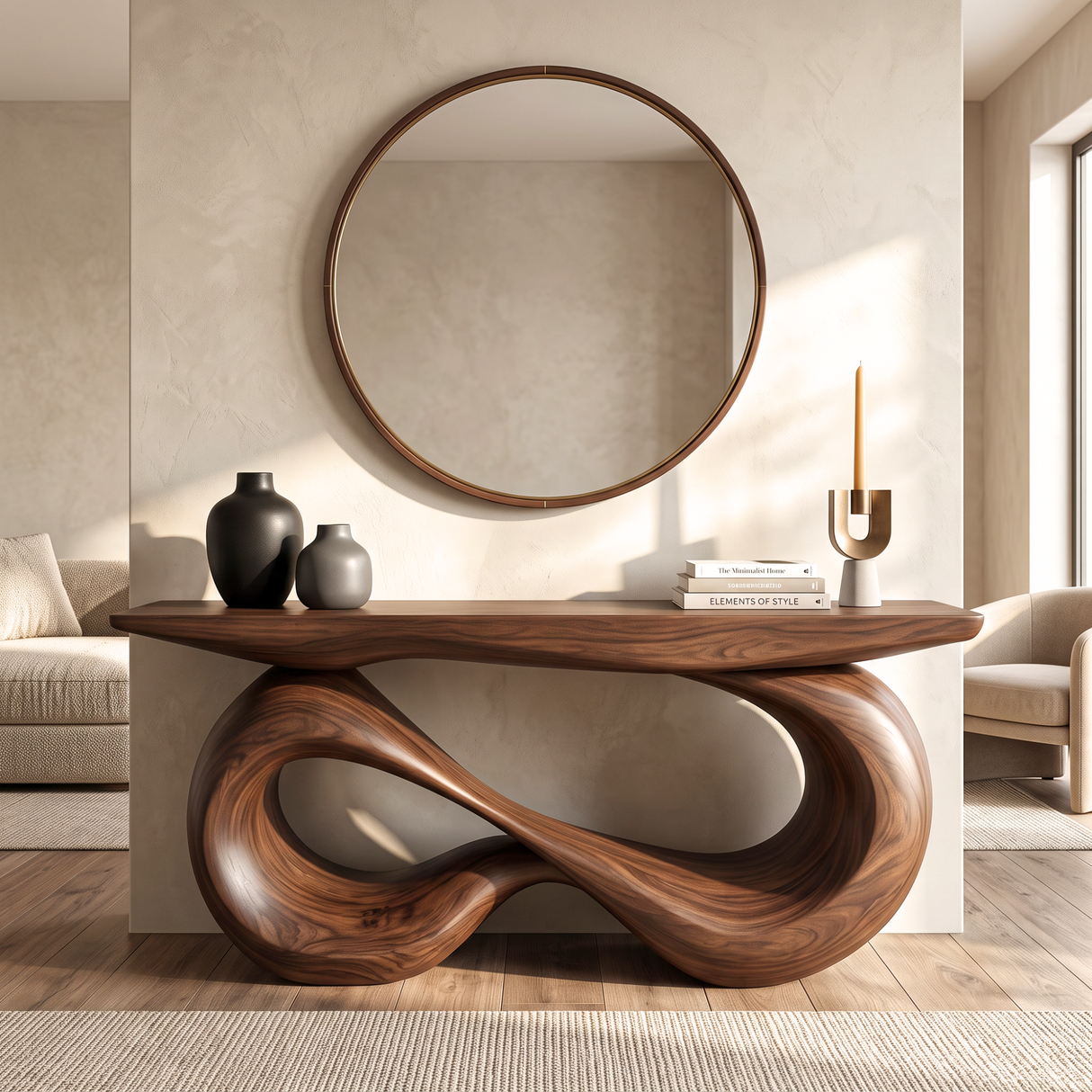 Console Table Solid Wood with Double Infinity Loop Base for Entryway Decor