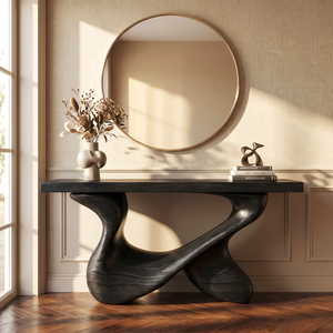 Console Table Solid Wood with Interlocking Loop Base for Entryway Decor