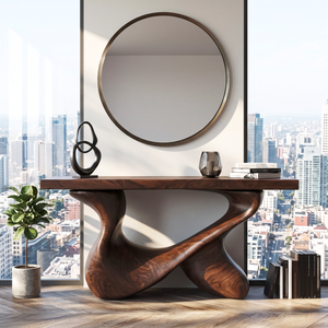 Console Table Solid Wood with Interlocking Loop Base for Entryway Decor