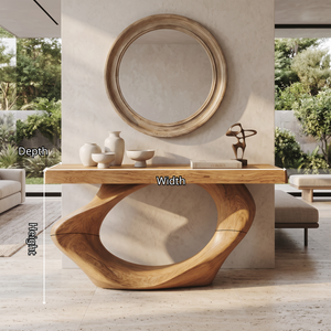 Console Table Solid Wood with Oval Loop Base for Entryway Decor