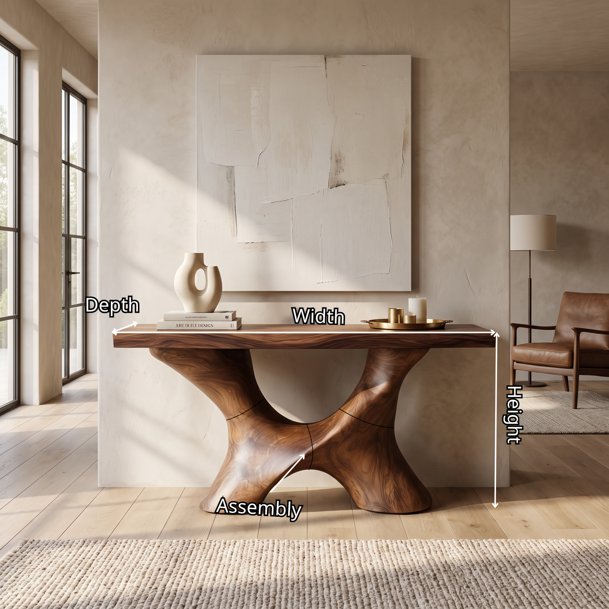 Console Table Solid Wood with Sculptural Branching Arch Base