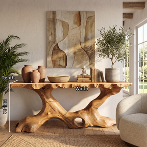 Console Table Solid Wood with Organic Tree Root Base for Entryway Decor