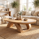 Coffee Table Solid Wood with Sculptural Twin Arch Base