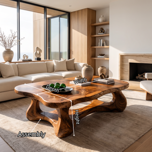 Coffee Table Solid Wood with Sculptural Interconnected Arch Base