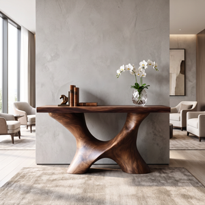 Console Table Solid Wood with Sculptural Branching Arch Base