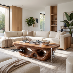 Coffee Table Solid Wood with Sculptural Multi Arch Base for Living Room