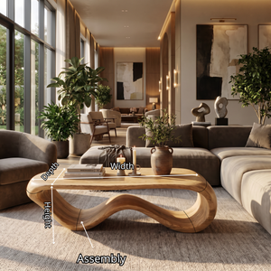 Solid Wood Coffee Table with Continuous Wave Hollow Base