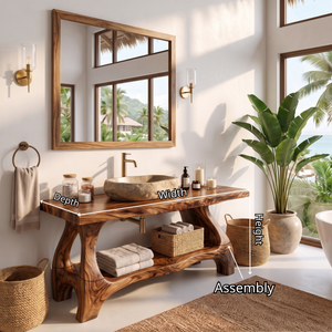 Bathroom Vanity Solid Wood with Sculptural Open Frame Base and Lower Shelf Storage