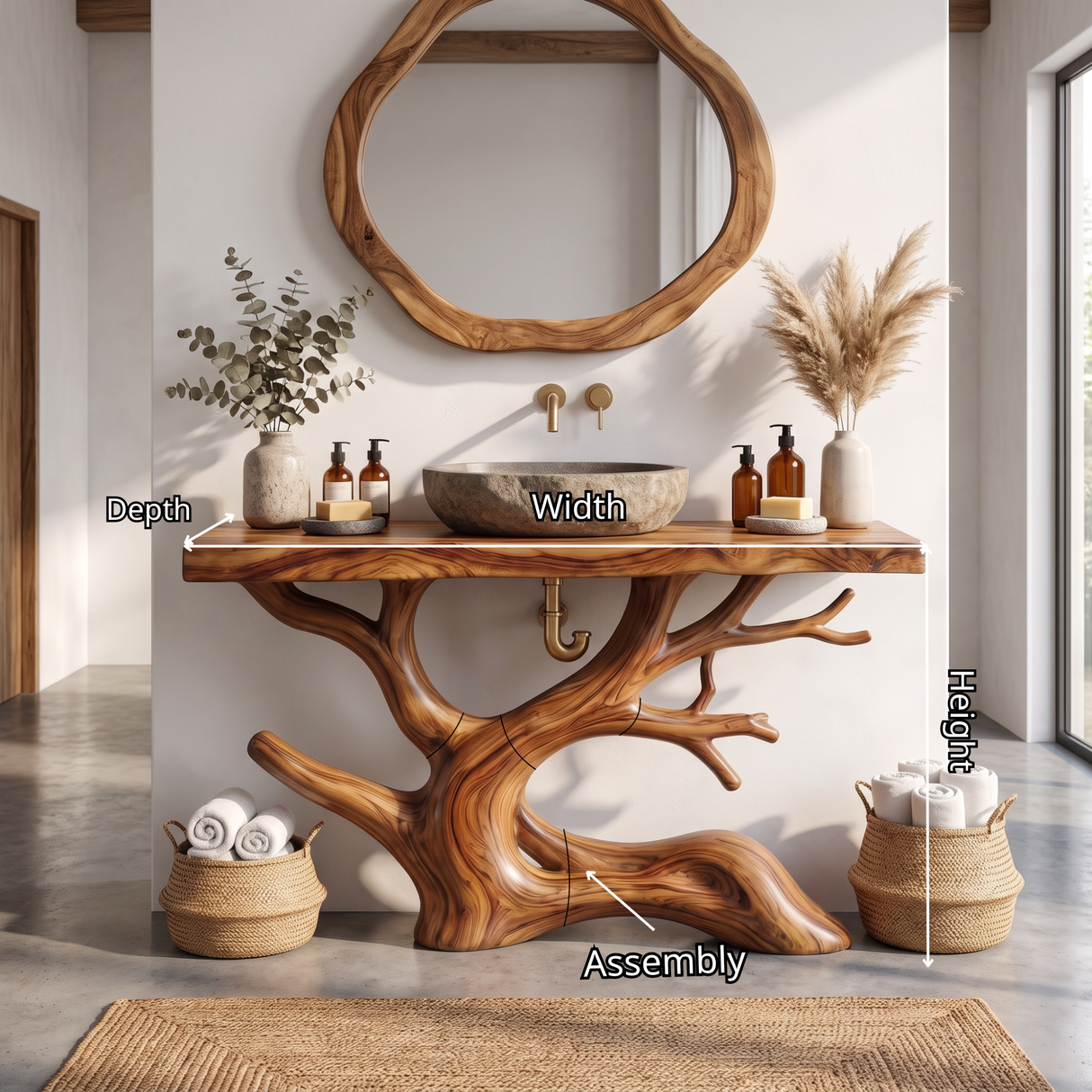 Bathroom Vanity Solid Wood with Sculptural Tree Branch Base