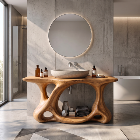 Bathroom Vanity Solid Wood with Sculptural Multi Arch Base