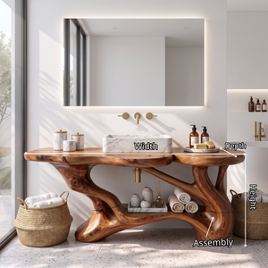 Bathroom Vanity Solid Wood with Sculptural Branch Frame and Open Shelf Storage