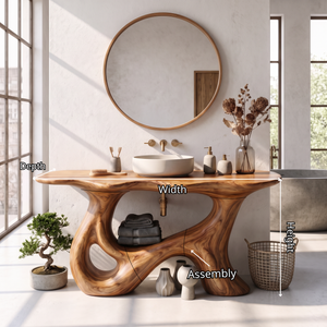 Bathroom Vanity Solid Wood with Sculptural Open Loop Base