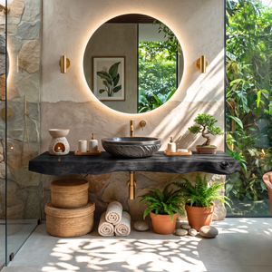 Bathroom Vanity Solid Wood with Floating Live Edge Countertop