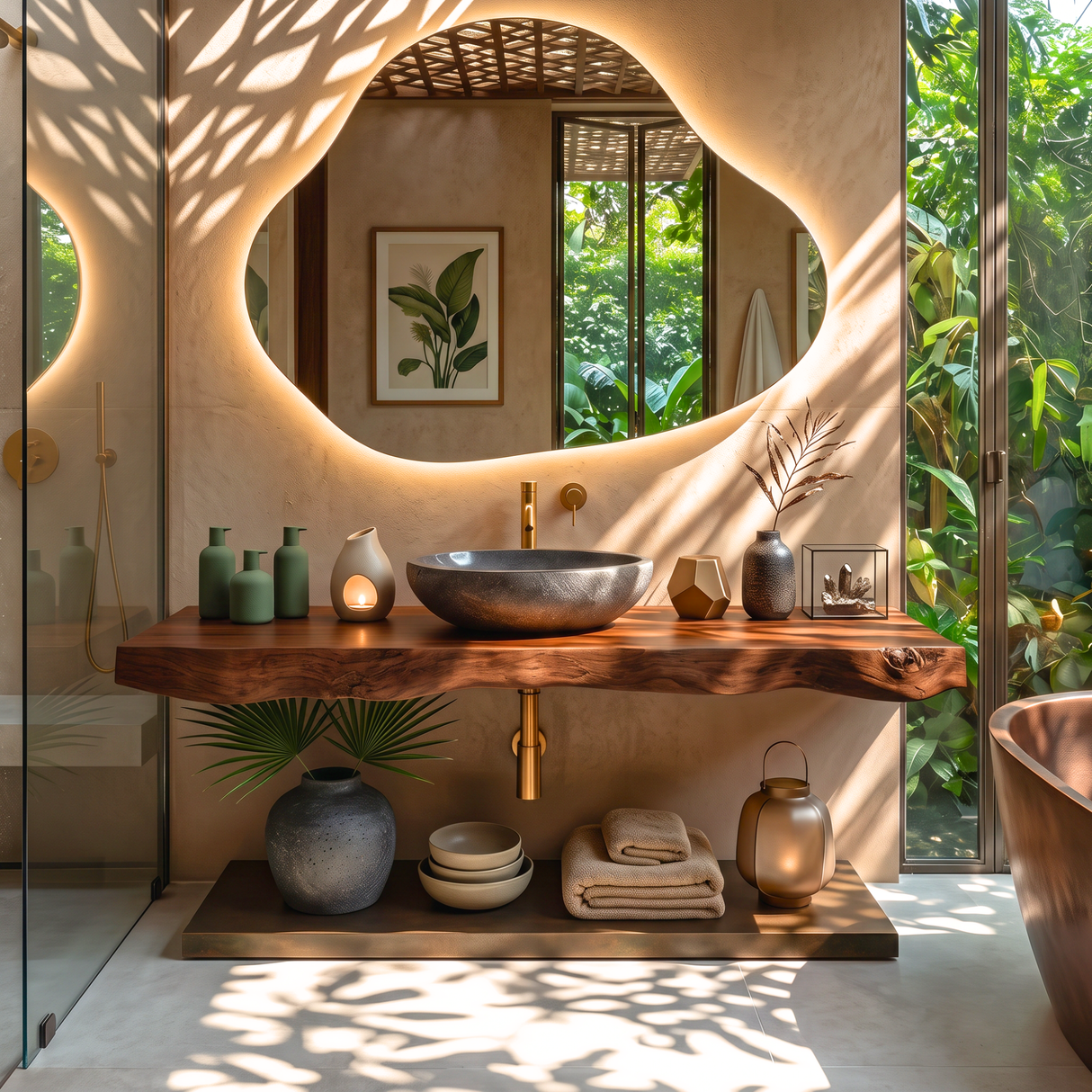 Bathroom Vanity Solid Wood with Floating Live Edge Countertop