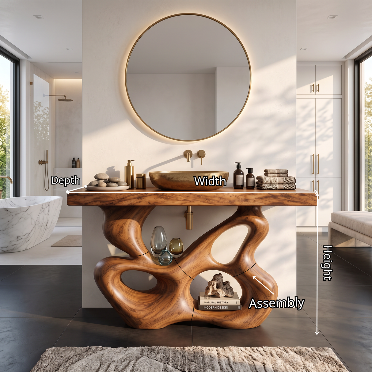 Bathroom Vanity Solid Wood with Sculptural Multi Loop Base