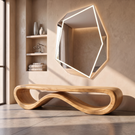 Bench Solid Wood with Sculptural Infinity Loop Base for Entryway Seating