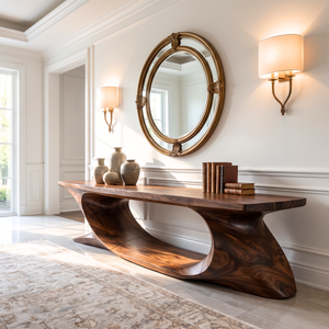 Bench Solid Wood with Sculptural Sweeping Arch Base for Entryway Seating