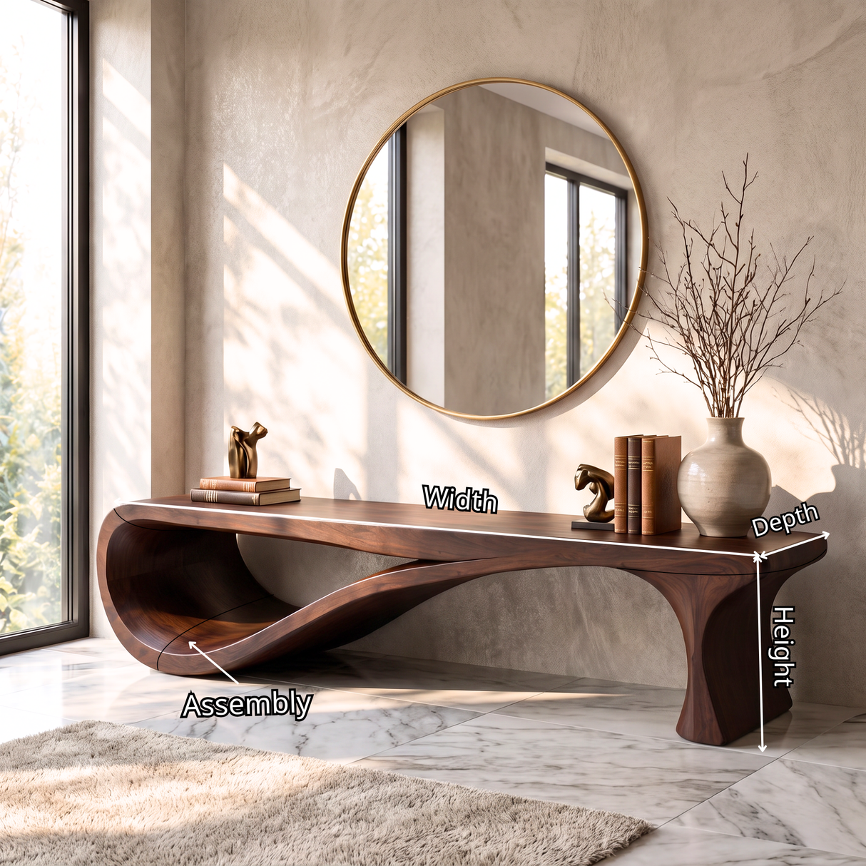 Bench Solid Wood with Sculptural Infinity Loop Base