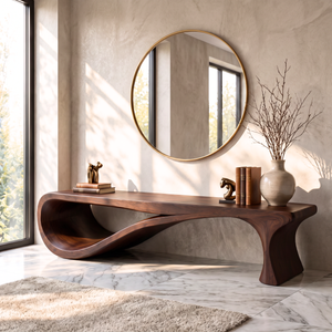 Bench Solid Wood with Sculptural Infinity Loop Base