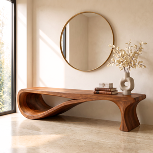 Bench Solid Wood with Sculptural Infinity Loop Base