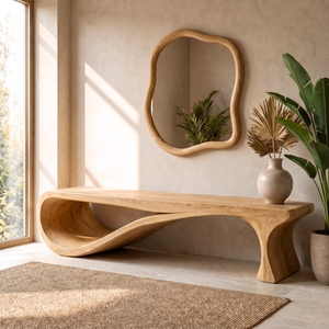 Bench Solid Wood with Sculptural Infinity Loop Base