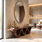 Bench Solid Wood with Sculptural Triple Wave Base