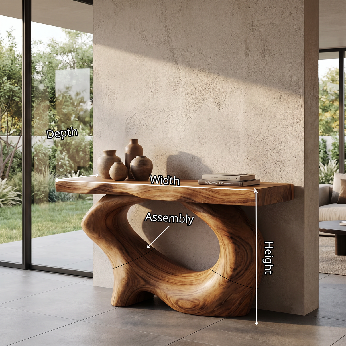 Console Table Solid Wood with Sculptural Oval Loop Base