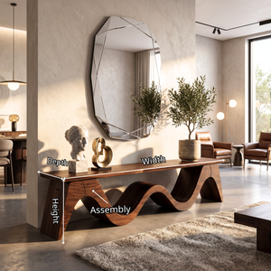 Bench Solid Wood with Sculptural Continuous Wave Base for Entryway Seating