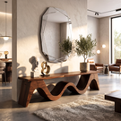 Bench Solid Wood with Sculptural Continuous Wave Base for Entryway Seating