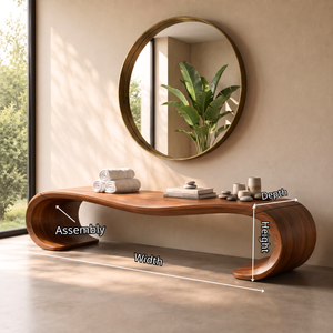 Bench Solid Wood with Sculptural Waterfall Loop Base for Entryway Seating