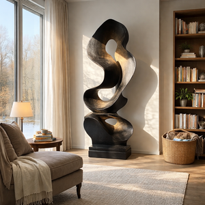Solid Wood Open Flow Floor Sculpture with Plinth for Modern Interiors