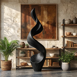 Large Abstract Solid Wood Sculpture for Modern Interior Display